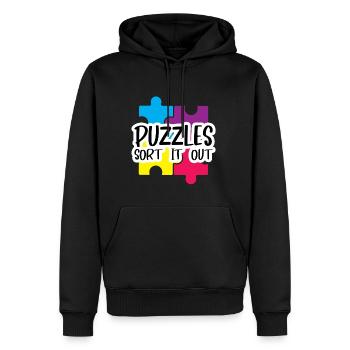 Puzzlers Sort It Out 4 - Men’s Premium Organic Hoodie - black - Front - Nico (187cm)