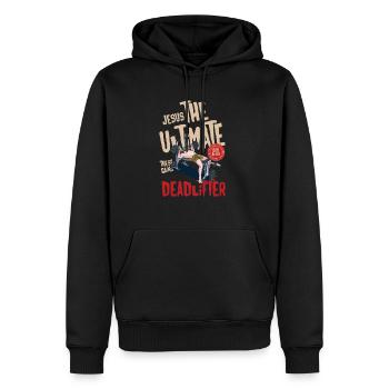 Jésus l’ultime haltérophile Haltérophilie - Sweat à capuche Premium bio Homme - noir - Devant - Nico (187cm)