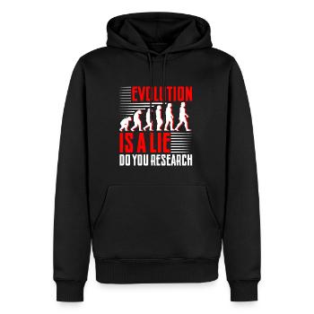 Evolution Is A Lie, Do Your Research 4 - Männer Premium Bio Hoodie - Schwarz - Vorne - Nico (187cm)