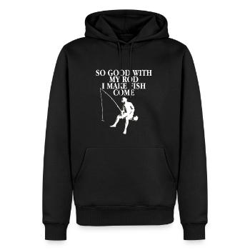 Si bon avec ma canne, je fais venir le poisson 3 - Sweat à capuche Premium bio Homme - noir - Devant - Nico (187cm)