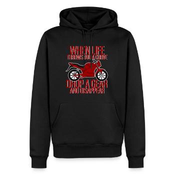 Quand la vie lance la courbe, laissez tomber un engrenage et disparaissez 3 - Sweat à capuche Premium bio Homme - noir - Devant - Nico (187cm)