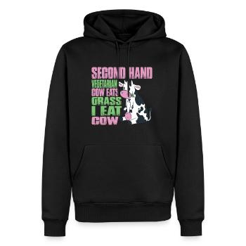 Second Hand Vegetarian, Cow Eats Grass, I Eat Cow - Männer Premium Bio Hoodie - Schwarz - Vorne - Nico (187cm)