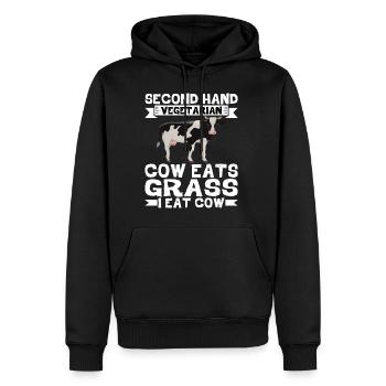 Second Hand Vegetarian, Cow Eats Grass, I Eat Cow2 - Männer Premium Bio Hoodie - Schwarz - Vorne - Nico (187cm)