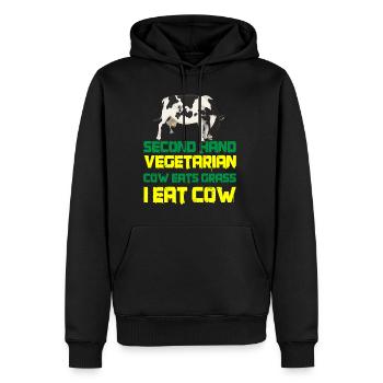 Second Hand Vegetarian, Cow Eats Grass, I Eat Cow3 - Männer Premium Bio Hoodie - Schwarz - Vorne - Nico (187cm)