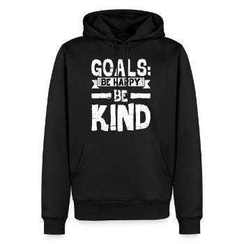 Objectifs Soyez heureux, soyez enfant 9 - Sweat à capuche Premium bio Homme - noir - Devant - Nico (187cm)