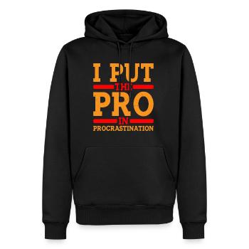 Je mets le pro dans la procrastination 8 - Sweat à capuche Premium bio Homme - noir - Devant - Nico (187cm)