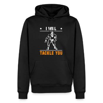 I Will Tackle You Lineman Linebacker Shirt - Männer Premium Bio Hoodie - Schwarz - Vorne - Nico (187cm)
