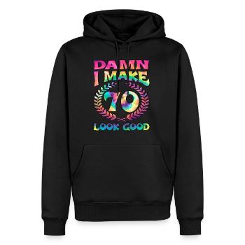 Bon sang, je fais 70 bien paraître - Sweat à capuche Premium bio Homme - noir - Devant - Nico (187cm)