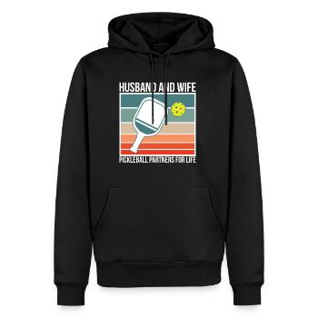 Partenaires de pickleball mari et femme pour la vie - Sweat à capuche Premium bio Homme - noir - Devant - Nico (187cm)