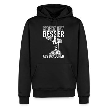 Haben ist Besser als Brauchen - Akkuschrauber Heim - Männer Premium Bio Hoodie - Schwarz - Vorne - Nico (187cm)