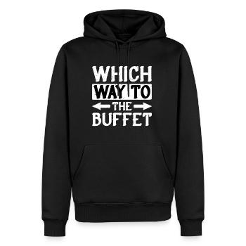 Which Way To The Buffet 16 - Männer Premium Bio Hoodie - Schwarz - Vorne - Nico (187cm)