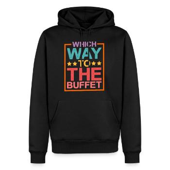 Which Way To The Buffet 15 - Männer Premium Bio Hoodie - Schwarz - Vorne - Nico (187cm)