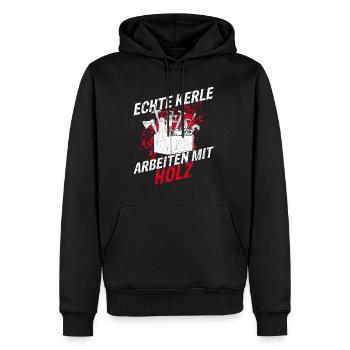 Echte Kerle arbeiten mit Holz - Tischler Schreiner - Männer Premium Bio Hoodie - Schwarz - Vorne - Nico (187cm)