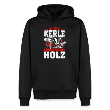 Tischler Schreiner Holz - Echte Kerle arbeiten mit - Männer Premium Bio Hoodie - Schwarz - Vorne - Nico (187cm)