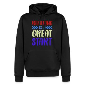 Believing Is A Great Start - Männer Premium Bio Hoodie - Schwarz - Vorne - Nico (187cm)