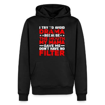 La bouche que ma maman m’a donnée n’a pas de filtre - Sweat à capuche Premium bio Homme - noir - Devant - Nico (187cm)