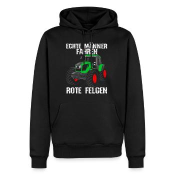 Echte Männer fahren rote Felgen Landwirt Traktor S - Männer Premium Bio Hoodie - Schwarz - Vorne - Nico (187cm)