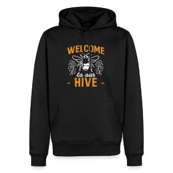 Bienvenue dans notre chemise d’apiculteur de ruche - Sweat à capuche Premium bio Homme - noir - Devant - Nico (187cm)