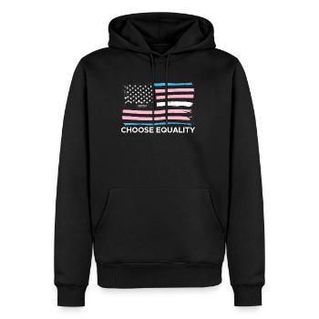 Drapeau des États-Unis Huma Trans LGBT Choose Equality - Sweat à capuche Premium bio Homme - noir - Devant - Nico (187cm)