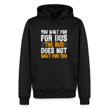 Vous attendez le bus Le bus n’attend pas 3 - Sweat à capuche Premium bio Homme - noir - Devant - Nico (187cm)