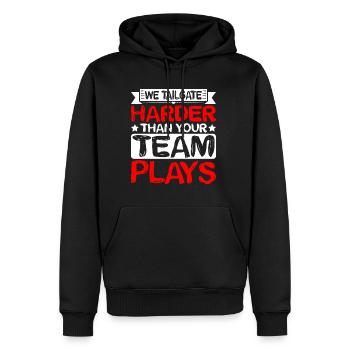 We Tailgate Harder Than Your Team Plays 2 - Männer Premium Bio Hoodie - Schwarz - Vorne - Nico (187cm)