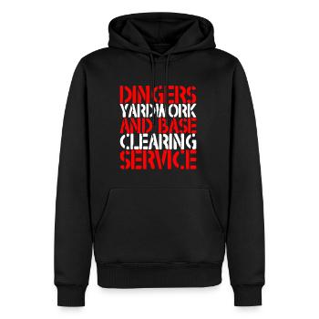 Dingers Yardwork And Base Clearing Service 2 - Men’s Premium Organic Hoodie - black - Front - Nico (187cm)