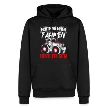 Echte Männer fahren rote Felgen - Traktor Landwirt - Männer Premium Bio Hoodie - Schwarz - Vorne - Nico (187cm)
