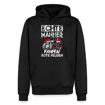 Echte Männer fahren rote Felgen - Traktor Landwirt - Männer Premium Bio Hoodie - Schwarz - Vorne - Nico (187cm)