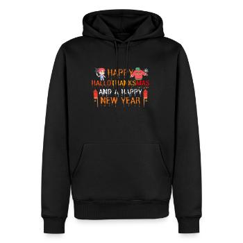 Happy Hallothanksmas and a Happy New Year - Männer Premium Bio Hoodie - Schwarz - Vorne - Nico (187cm)