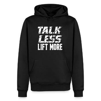 Parler moins Soulever Plus 13 - Sweat à capuche Premium bio Homme - noir - Devant - Nico (187cm)