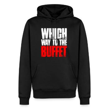 Quel chemin vers le buffet 20 - Sweat à capuche Premium bio Homme - noir - Devant - Nico (187cm)