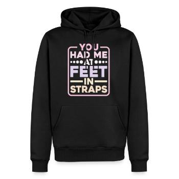 Tu m’avais aux pieds dans les sangles 9 - Sweat à capuche Premium bio Homme - noir - Devant - Nico (187cm)