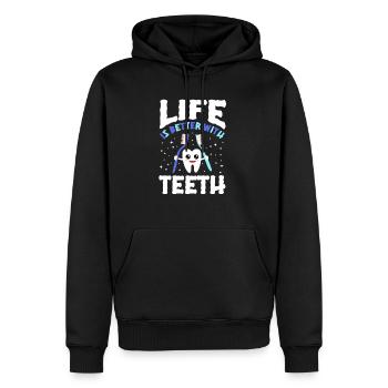 Life Is Better With Teeth Shirt - Männer Premium Bio Hoodie - Schwarz - Vorne - Nico (187cm)