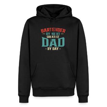Barman By Night Greatest Dad By Day Shirt - Sweat à capuche Premium bio Homme - noir - Devant - Nico (187cm)