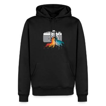 Photographe Appareil photo Chemise Cadeau Arc-en-ciel - Sweat à capuche Premium bio Homme - noir - Devant - Nico (187cm)