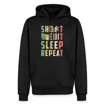 Shoot Edit Sleep Repeat Shirt - Männer Premium Bio Hoodie - Schwarz - Vorne - Nico (187cm)