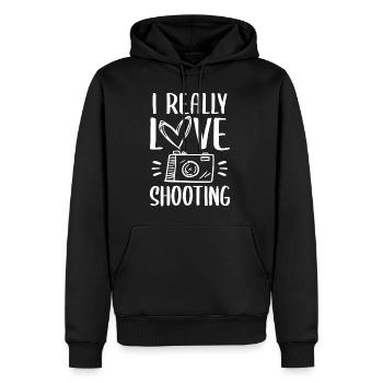 J’aime vraiment photographier un photographe - Sweat à capuche Premium bio Homme - noir - Devant - Nico (187cm)