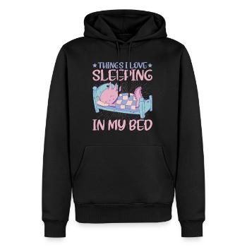 Les choses que j’aime, dormir dans mon lit 5 - Sweat à capuche Premium bio Homme - noir - Devant - Nico (187cm)