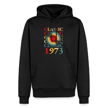 Disque vinyle classique 1973 50e anniversaire - Sweat à capuche Premium bio Homme - noir - Devant - Nico (187cm)