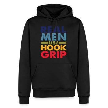Real Men Use Hook Grip - Männer Premium Bio Hoodie - Schwarz - Vorne - Nico (187cm)