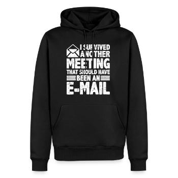 I Survived Another Meeting 28 - Men’s Premium Organic Hoodie - black - Front - Nico (187cm)