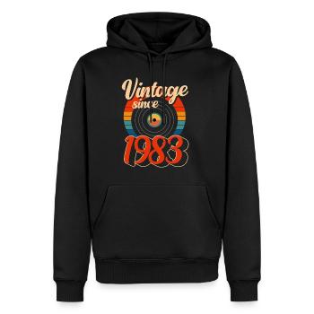 Vintage depuis 1983 disque vinyle - Sweat à capuche Premium bio Homme - noir - Devant - Nico (187cm)