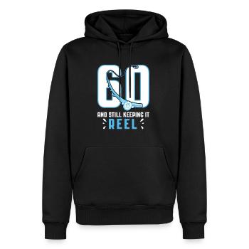 60 et toujours le garder moulinet Fischer Angler - Sweat à capuche Premium bio Homme - noir - Devant - Nico (187cm)