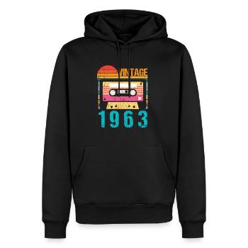Vintage Cassette 1963 60th Birthday Shirt - Sweat à capuche Premium bio Homme - noir - Devant - Nico (187cm)