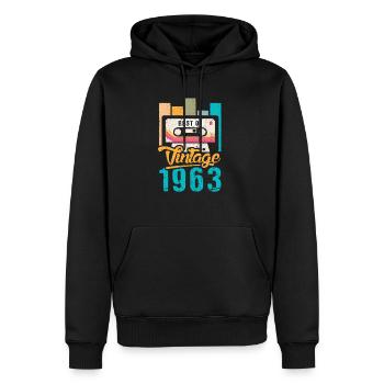 Vintage Cassette 1963 60th Birthday Shirt - Sweat à capuche Premium bio Homme - noir - Devant - Nico (187cm)