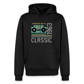 Vintage Radio1963 60th Birthday Shirt Cadeau - Sweat à capuche Premium bio Homme - noir - Devant - Nico (187cm)