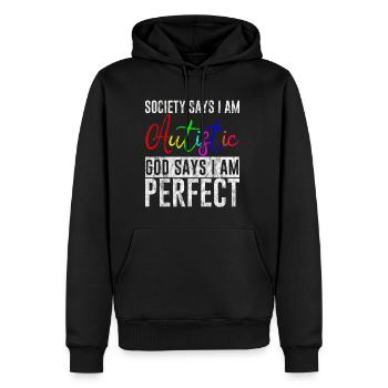 Society Says I Am Autistic, God Says I Am Perfect3 - Männer Premium Bio Hoodie - Schwarz - Vorne - Nico (187cm)