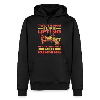 Two Things I Like, Lifting Heavy, Not Running 6 - Männer Premium Bio Hoodie - Schwarz - Vorne - Nico (187cm)