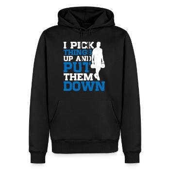 Je ramasse des choses et je les dépose 8 - Sweat à capuche Premium bio Homme - noir - Devant - Nico (187cm)