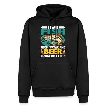 Je sauve le poisson de l’eau et la bière des bouteilles - Sweat à capuche Premium bio Homme - noir - Devant - Nico (187cm)